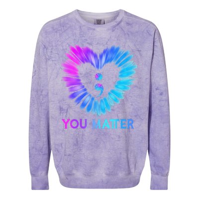 You Matter Suicide Prevention Awareness Teal Purple Heart Colorblast Crewneck Sweatshirt