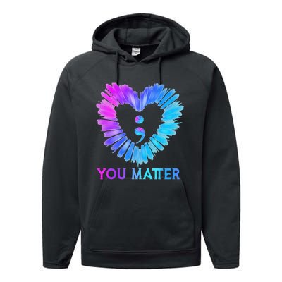 You Matter Suicide Prevention Awareness Teal Purple Heart Performance Fleece Hoodie