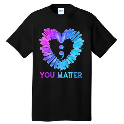 You Matter Suicide Prevention Awareness Teal Purple Heart Tall T-Shirt