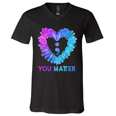 You Matter Suicide Prevention Awareness Teal Purple Heart V-Neck T-Shirt