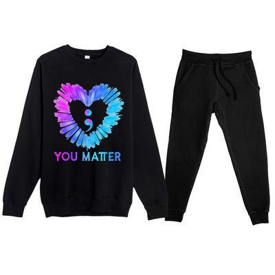 You Matter Suicide Prevention Awareness Teal Purple Heart Premium Crewneck Sweatsuit Set