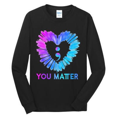 You Matter Suicide Prevention Awareness Teal Purple Heart Tall Long Sleeve T-Shirt