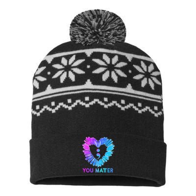 You Matter Suicide Prevention Awareness Teal Purple Heart USA-Made Snowflake Beanie