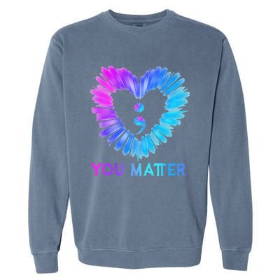 You Matter Suicide Prevention Awareness Teal Purple Heart Garment-Dyed Sweatshirt