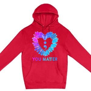 You Matter Suicide Prevention Awareness Teal Purple Heart Premium Pullover Hoodie