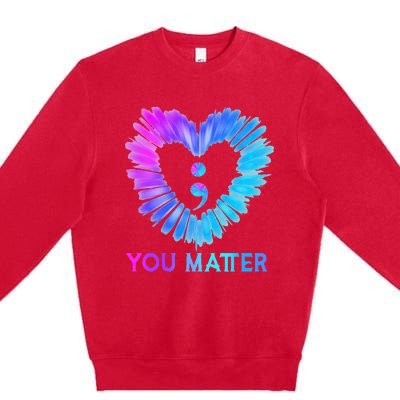 You Matter Suicide Prevention Awareness Teal Purple Heart Premium Crewneck Sweatshirt