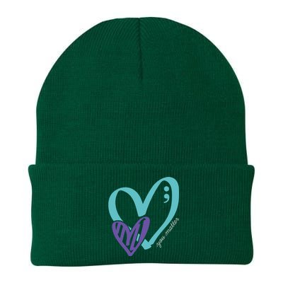 You Matter Suicide Prevention Awareness Teal Purple Heart Knit Cap Winter Beanie