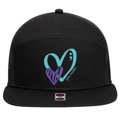 You Matter Suicide Prevention Awareness Teal Purple Heart 7 Panel Mesh Trucker Snapback Hat