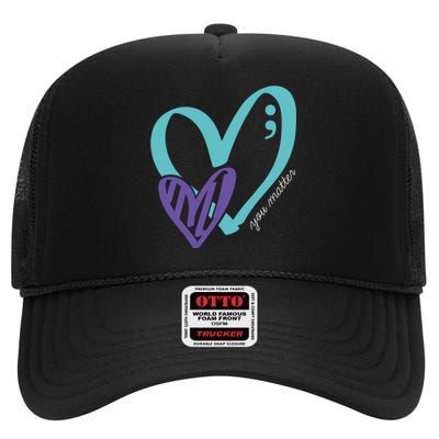 You Matter Suicide Prevention Awareness Teal Purple Heart High Crown Mesh Back Trucker Hat