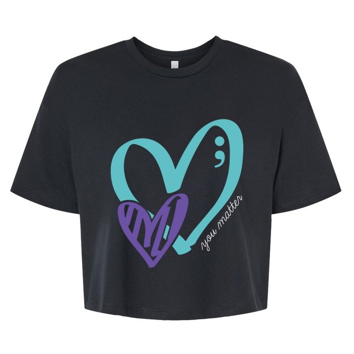 You Matter Suicide Prevention Awareness Teal Purple Heart Bella+Canvas Jersey Crop Tee