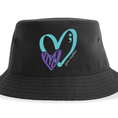 You Matter Suicide Prevention Awareness Teal Purple Heart Sustainable Bucket Hat