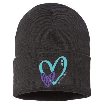 You Matter Suicide Prevention Awareness Teal Purple Heart Sustainable Knit Beanie