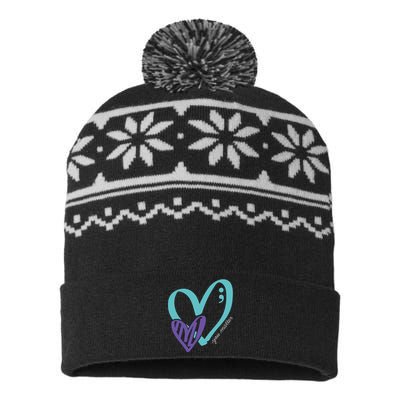 You Matter Suicide Prevention Awareness Teal Purple Heart USA-Made Snowflake Beanie