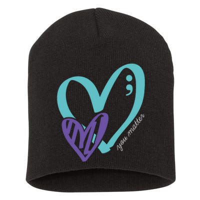 You Matter Suicide Prevention Awareness Teal Purple Heart Short Acrylic Beanie