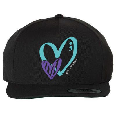 You Matter Suicide Prevention Awareness Teal Purple Heart Wool Snapback Cap