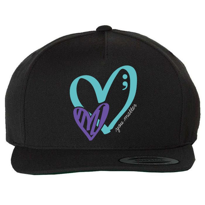 You Matter Suicide Prevention Awareness Teal Purple Heart Wool Snapback Cap