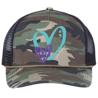 You Matter Suicide Prevention Awareness Teal Purple Heart Retro Rope Trucker Hat Cap