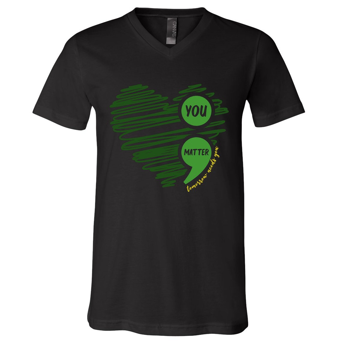 You Matter Semicolon Heart Mental Health Awareness V-Neck T-Shirt