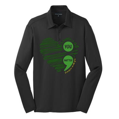 You Matter Semicolon Heart Mental Health Awareness Silk Touch Performance Long Sleeve Polo