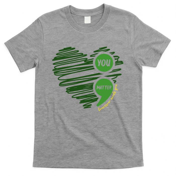 You Matter Semicolon Heart Mental Health Awareness T-Shirt