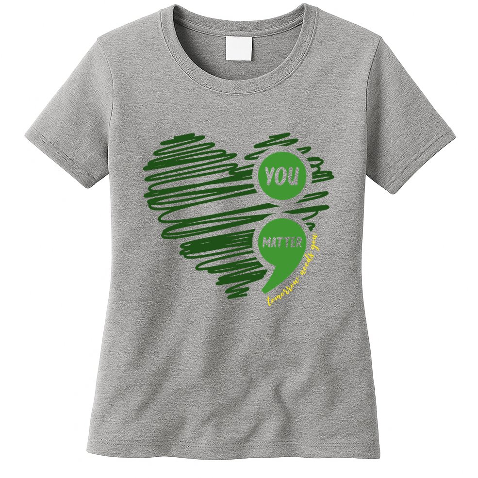 You Matter Semicolon Heart Mental Health Awareness Womens T-Shirt