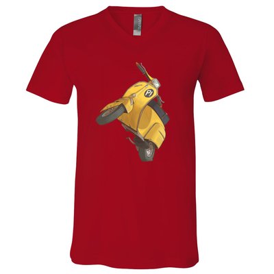 Yellow Motor Scooter V-Neck T-Shirt