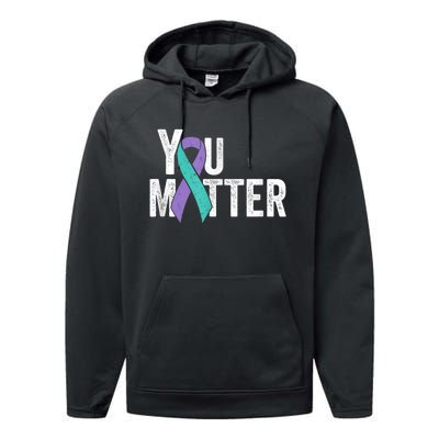 You Matter - Suicide Prevention Teal Purple Awareness Ribbon Performance Fleece Hoodie