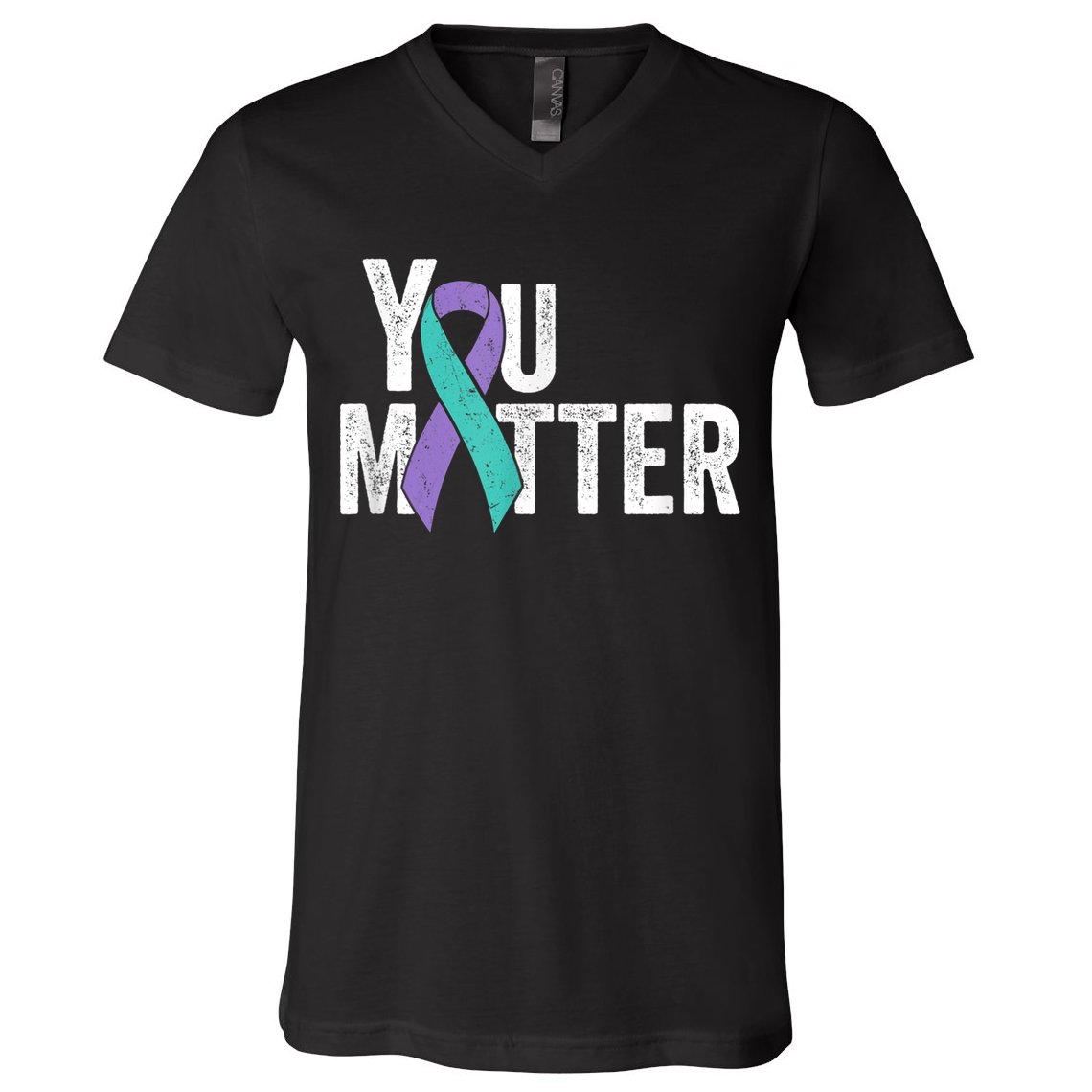 You Matter - Suicide Prevention Teal Purple Awareness Ribbon V-Neck T-Shirt