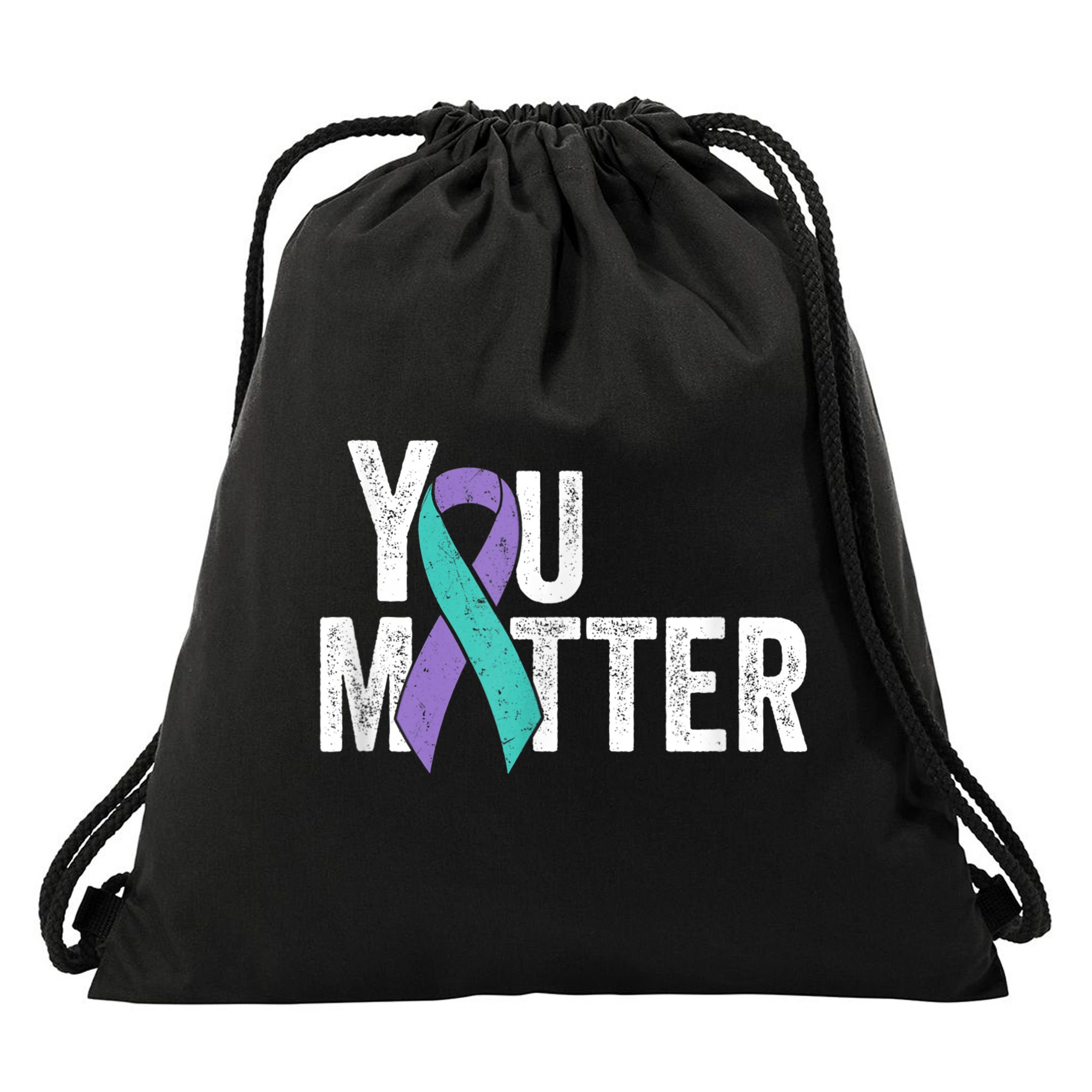 You Matter - Suicide Prevention Teal Purple Awareness Ribbon Drawstring Bag