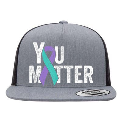 You Matter - Suicide Prevention Teal Purple Awareness Ribbon Flat Bill Trucker Hat