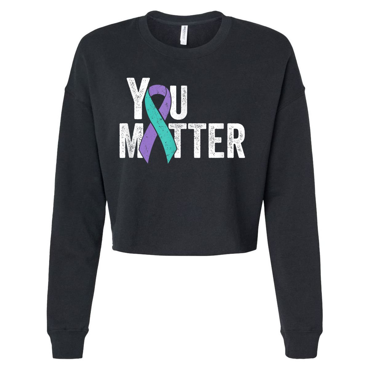 You Matter - Suicide Prevention Teal Purple Awareness Ribbon Cropped Pullover Crew