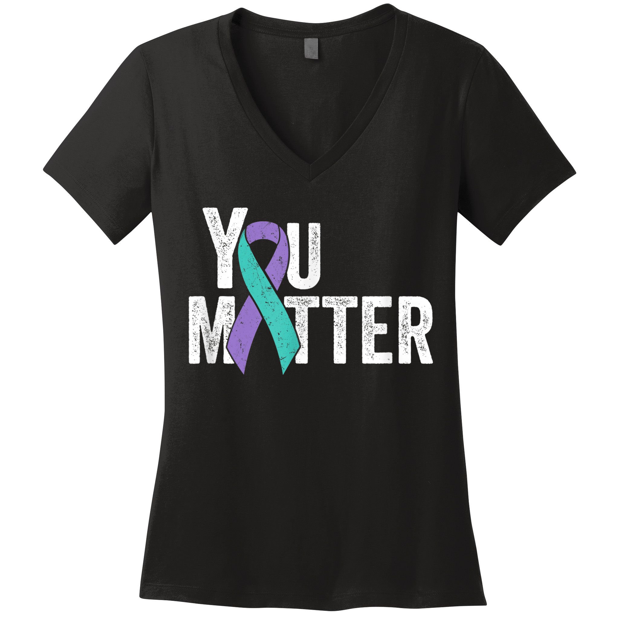 You Matter - Suicide Prevention Teal Purple Awareness Ribbon Women's V-Neck T-Shirt