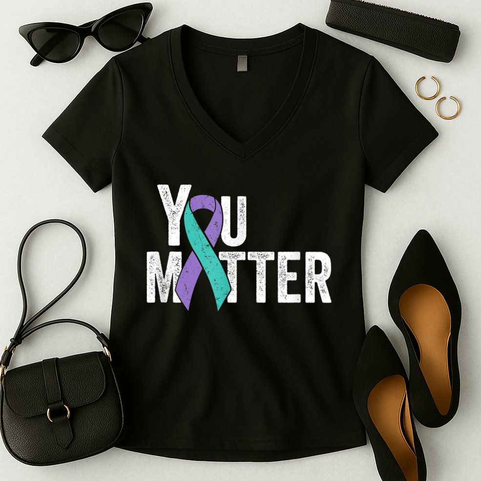 You Matter - Suicide Prevention Teal Purple Awareness Ribbon Women's V-Neck T-Shirt