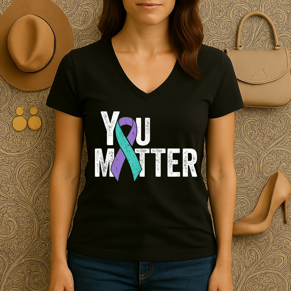 You Matter - Suicide Prevention Teal Purple Awareness Ribbon Women's V-Neck T-Shirt