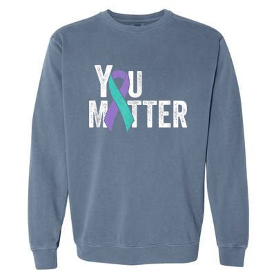 You Matter - Suicide Prevention Teal Purple Awareness Ribbon Garment-Dyed Sweatshirt