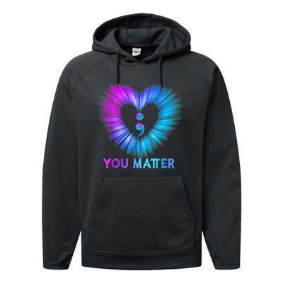 You Matter Suicide Prevention Awareness Teal Purple Heart Performance Fleece Hoodie