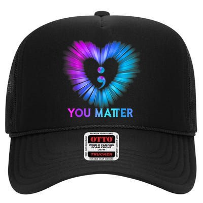 You Matter Suicide Prevention Awareness Teal Purple Heart High Crown Mesh Back Trucker Hat