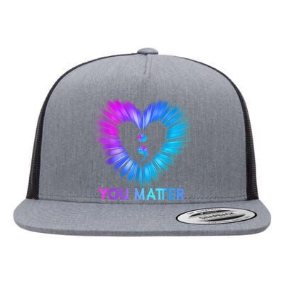 You Matter Suicide Prevention Awareness Teal Purple Heart Flat Bill Trucker Hat