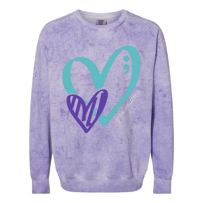 You Matter Suicide Prevention Awareness Teal Purple Heart Colorblast Crewneck Sweatshirt