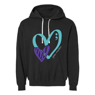 You Matter Suicide Prevention Awareness Teal Purple Heart Garment-Dyed Fleece Hoodie