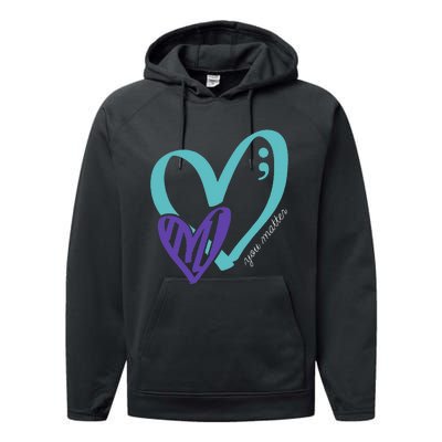 You Matter Suicide Prevention Awareness Teal Purple Heart Performance Fleece Hoodie