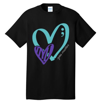 You Matter Suicide Prevention Awareness Teal Purple Heart Tall T-Shirt