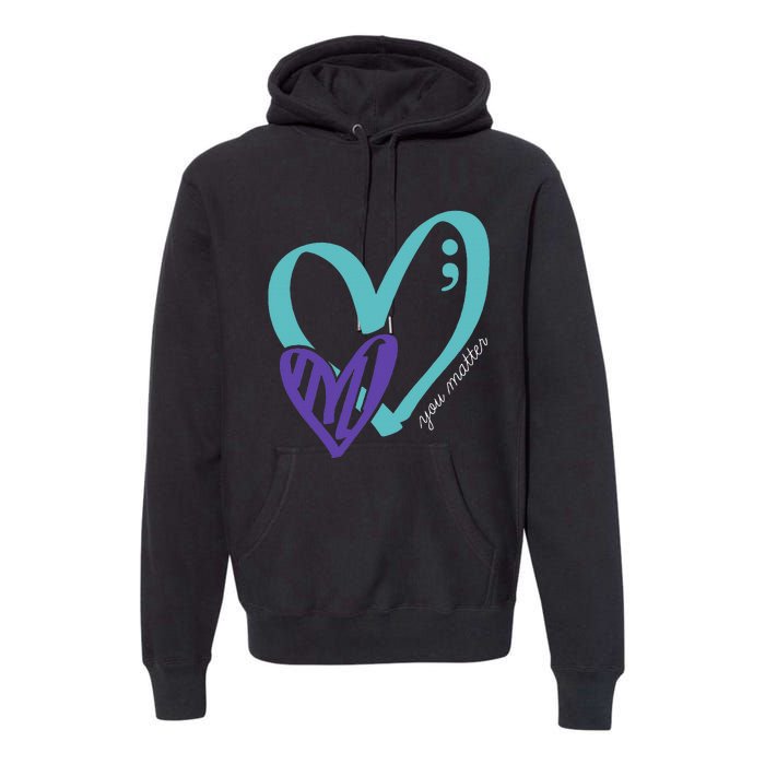 You Matter Suicide Prevention Awareness Teal Purple Heart Premium Hoodie