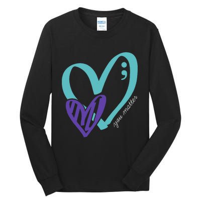 You Matter Suicide Prevention Awareness Teal Purple Heart Tall Long Sleeve T-Shirt