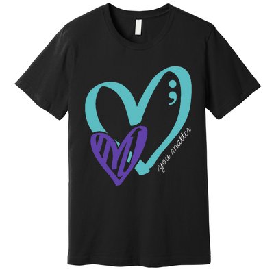 You Matter Suicide Prevention Awareness Teal Purple Heart Premium T-Shirt