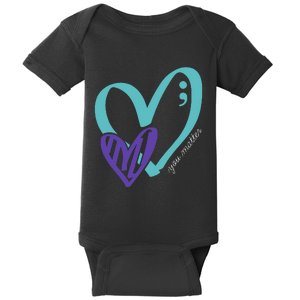 You Matter Suicide Prevention Awareness Teal Purple Heart Baby Bodysuit