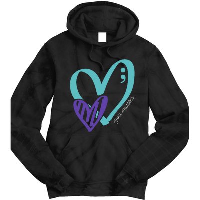 You Matter Suicide Prevention Awareness Teal Purple Heart Tie Dye Hoodie