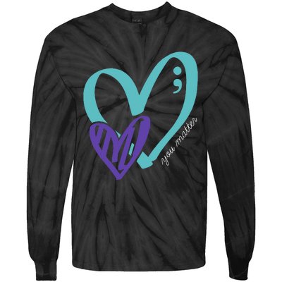 You Matter Suicide Prevention Awareness Teal Purple Heart Tie-Dye Long Sleeve Shirt