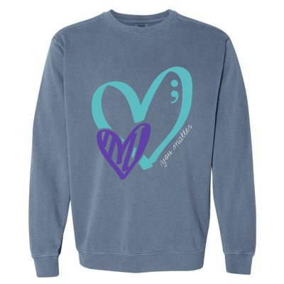 You Matter Suicide Prevention Awareness Teal Purple Heart Garment-Dyed Sweatshirt