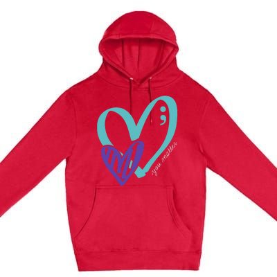 You Matter Suicide Prevention Awareness Teal Purple Heart Premium Pullover Hoodie